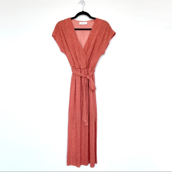 BACIO Surplice Neck Pleated Wrap Side Slits Maxi Dress. Size S. - Picture 2 of 13